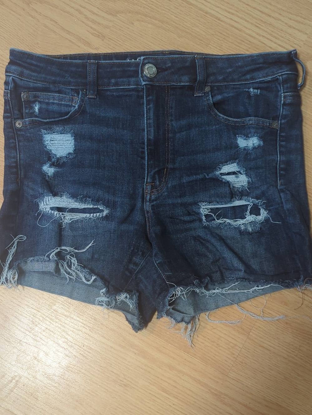 American Eagle Outfitters Dark Blue Distressed Denim Shorts
